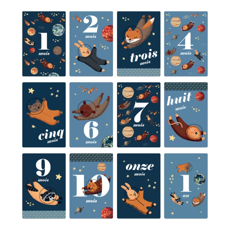 cartes étapes mensuelles après naissance