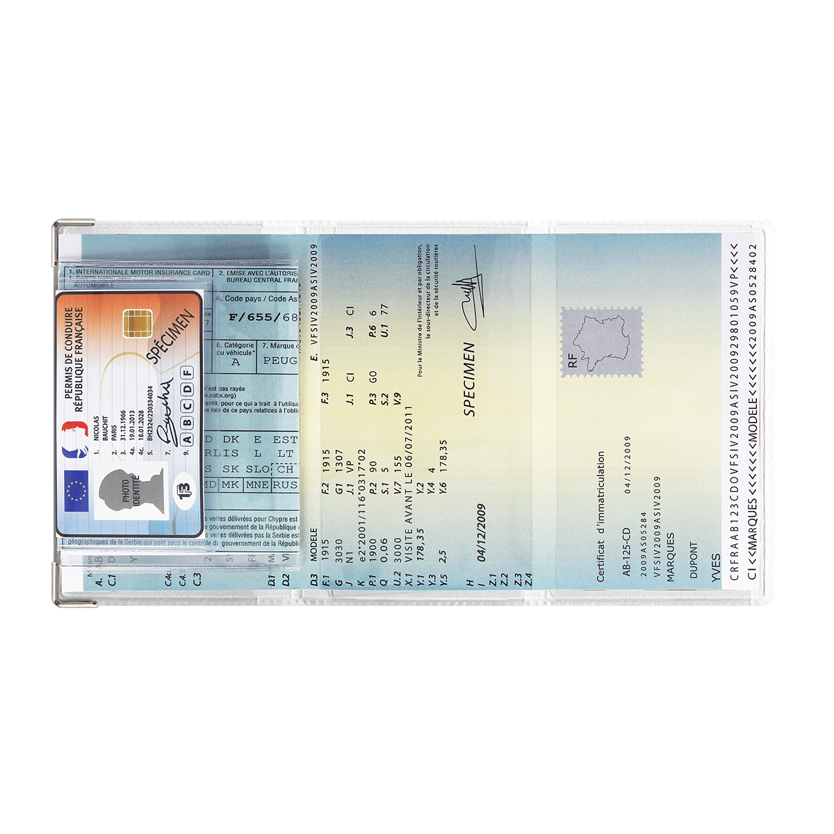 Porte papiers voiture carte grise, permis, identité, assurance, 4