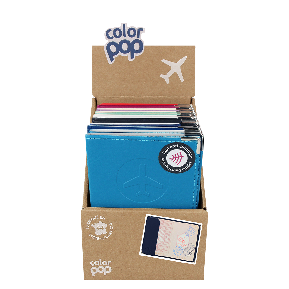 Protège passeport anti-piratage - Présentoir de 14 unités - Fantasia