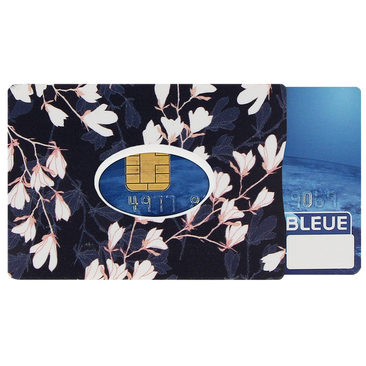 Etui rigide carte bancaire bleu transparent made in France porte CB protège