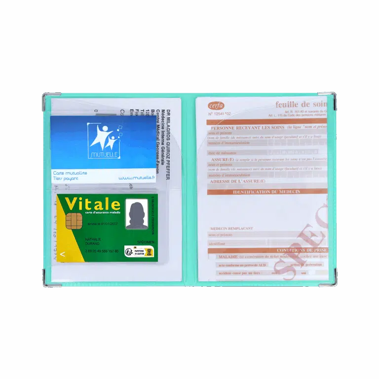 dossier santé ordonnances carte vitale carte mutuelle Color pop fabrication française